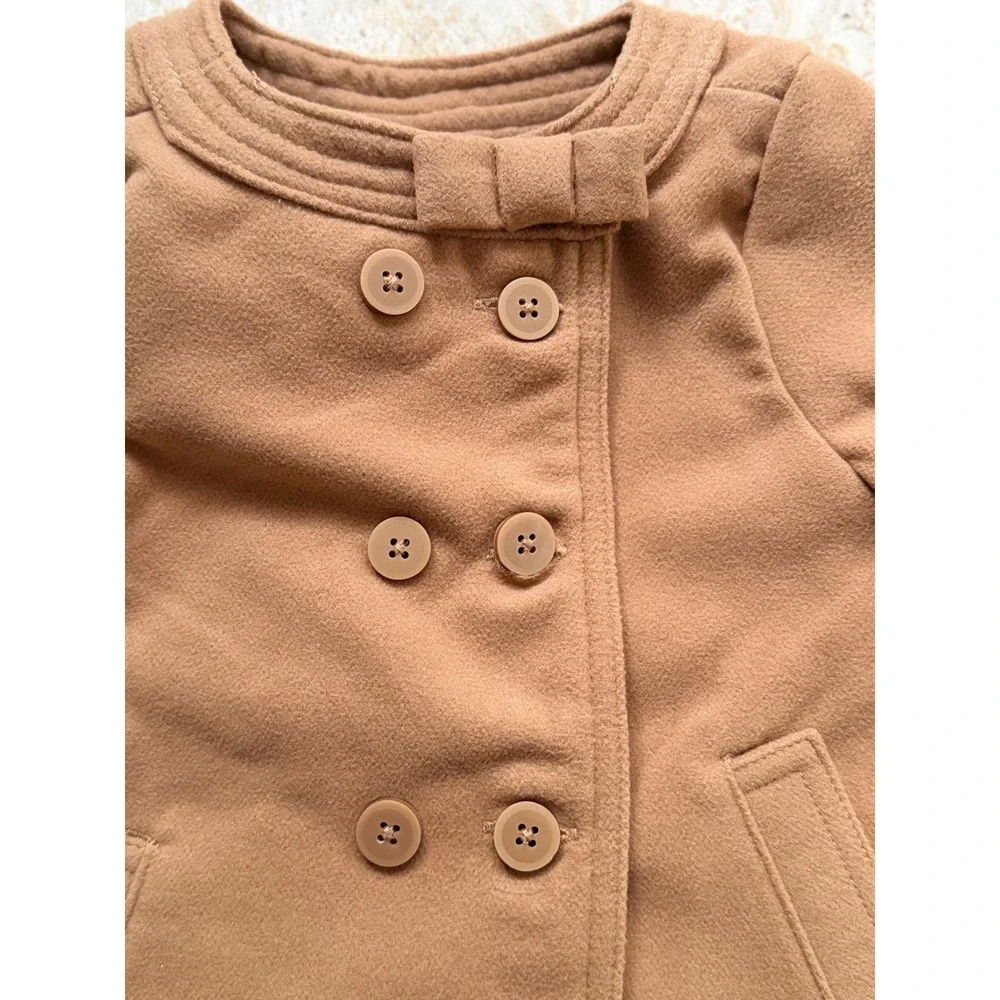 Baby Bgosh Girls Camel Brown Double Breasted Bow Dress Coat 12M Peacoat